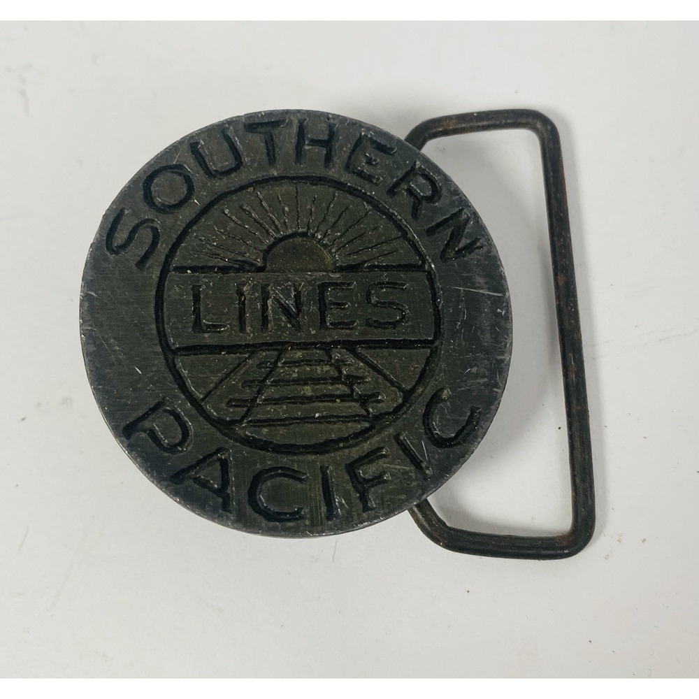 Southern Pacific Lines American‎ Pewter Works Round Belt Buckle Vintage